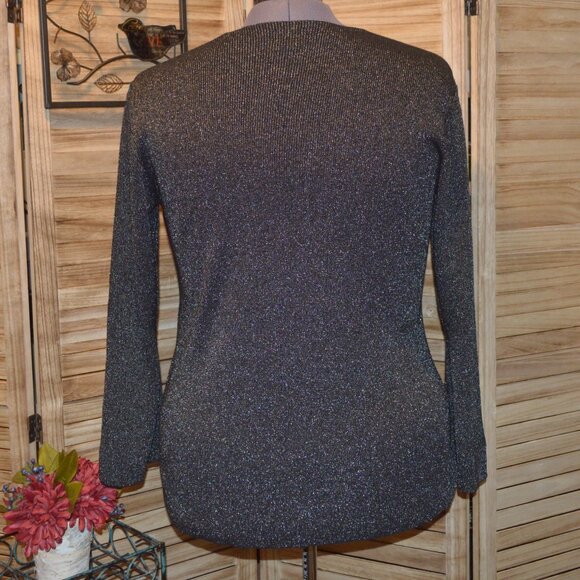 J.Jill L Black Metallic V-neck Holiday Pullover Top - Picture 3 of 7